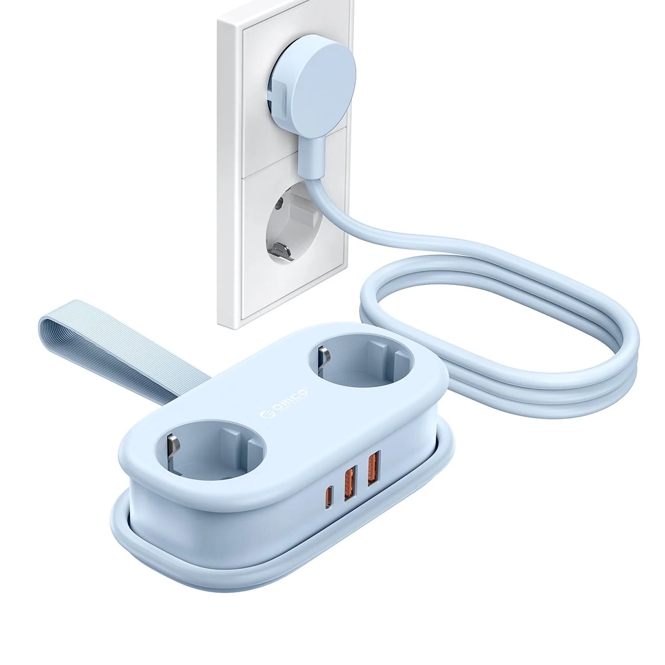 Orico AP3 20 W GaN 5-i-1-grenuttag 2x växelström + 2x USB-A + 1x USB-C – blå