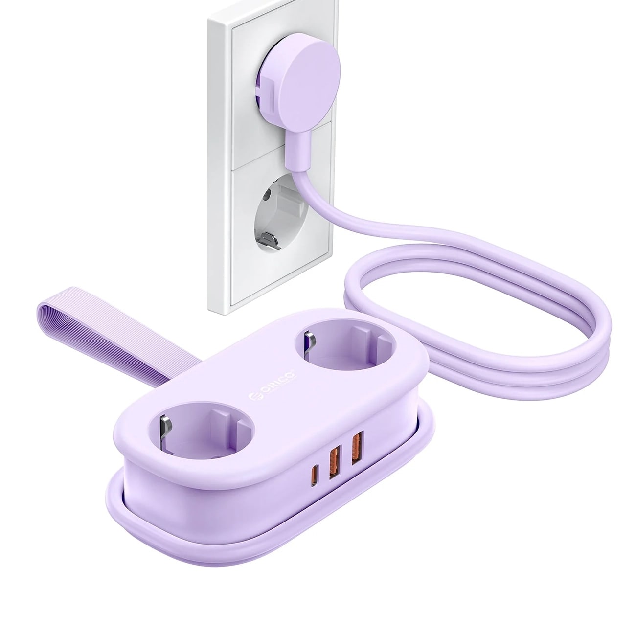 Orico AP3 20 W GaN 5-i-1-grenuttag 2x växelström + 2x USB-A + 1x USB-C – Lila