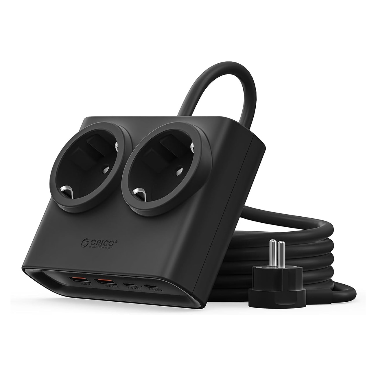 Orico PDC25 25 W 6-i-1-grenuttag 2x växelström + 2x USB-A + 2x USB-C – Svart
