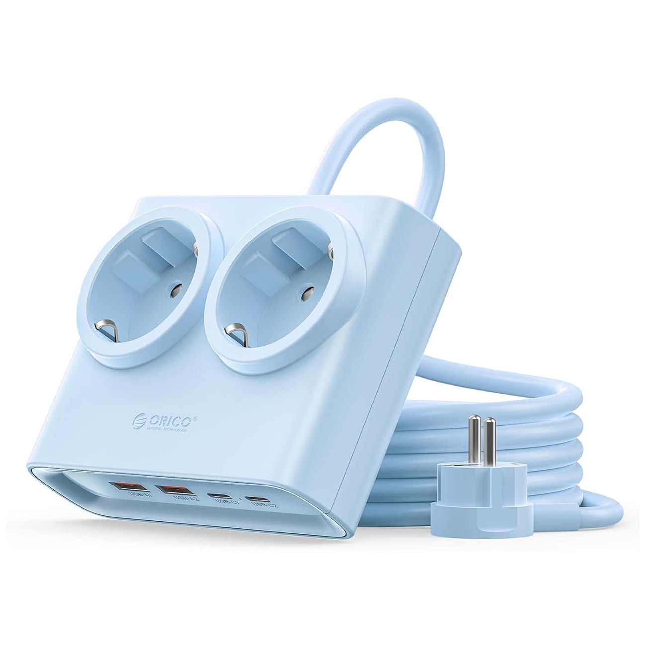 Orico PDC25 25 W 6-i-1-grenuttag 2x växelström + 2x USB-A + 2x USB-C – blå