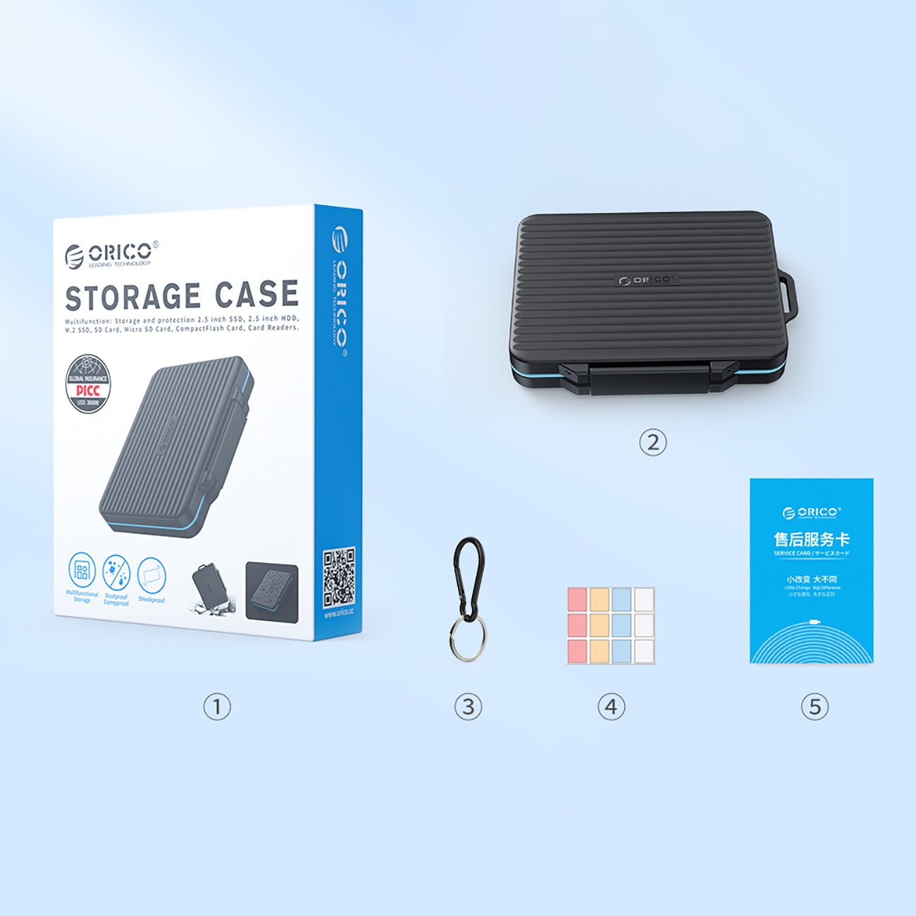 Orico PHCD-fodral för minneskort och datamedier – svart – för SSD/HDD/M.2 + SD/Micro SD/CF