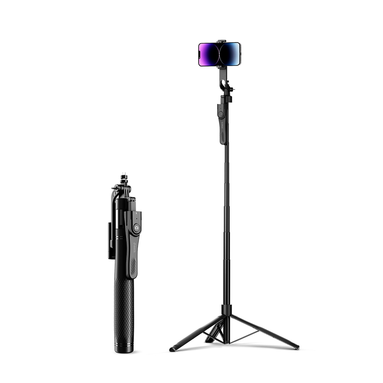 Orico SPM215 selfiepinne med stativ, 1/4-tums fäste, 360° rotation, Bluetooth 5.2 – svart