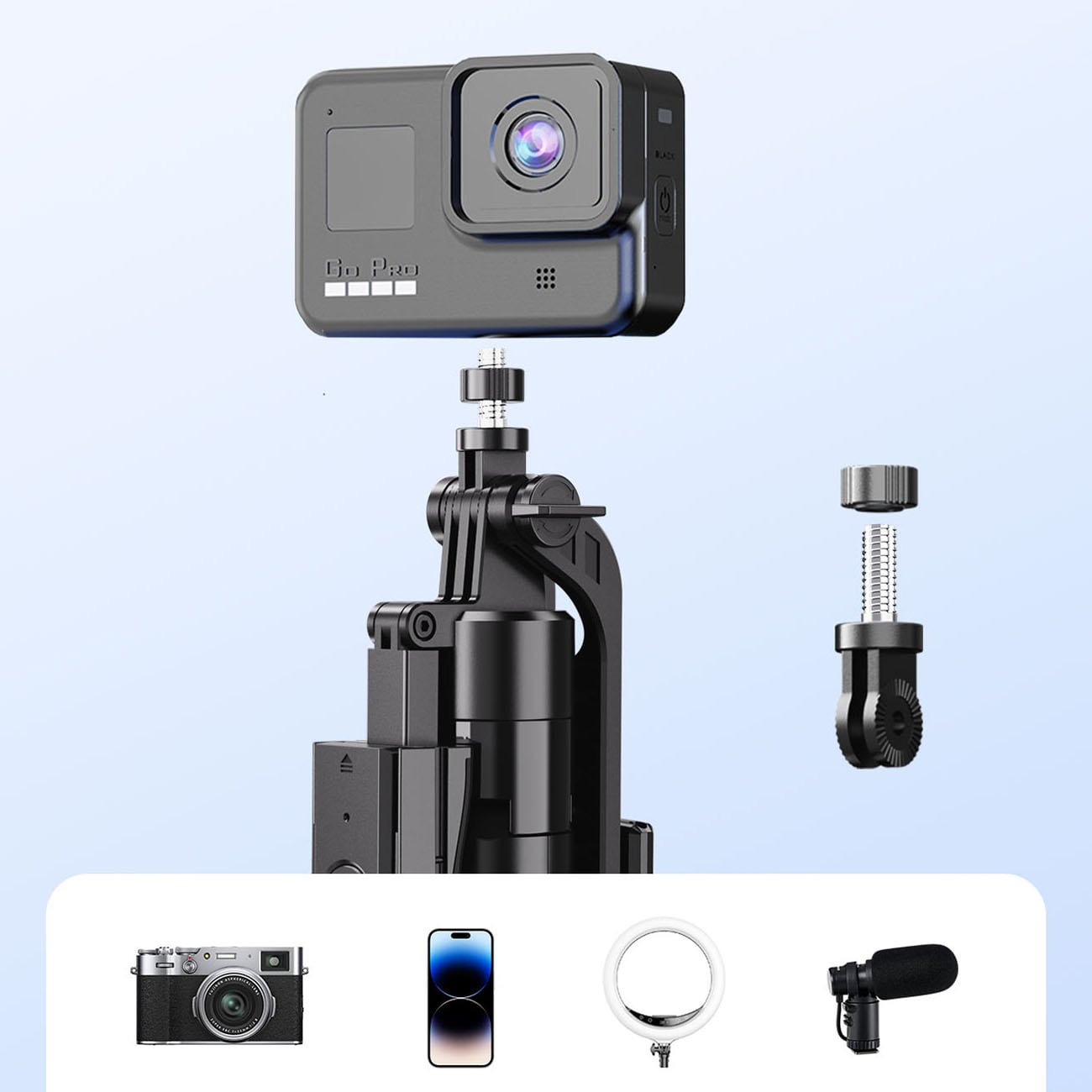 Orico Selfiepinne SPN185, 1/4-tums stativ för mobilkamera, 360° rotation, Bluetooth 5.2 – svart