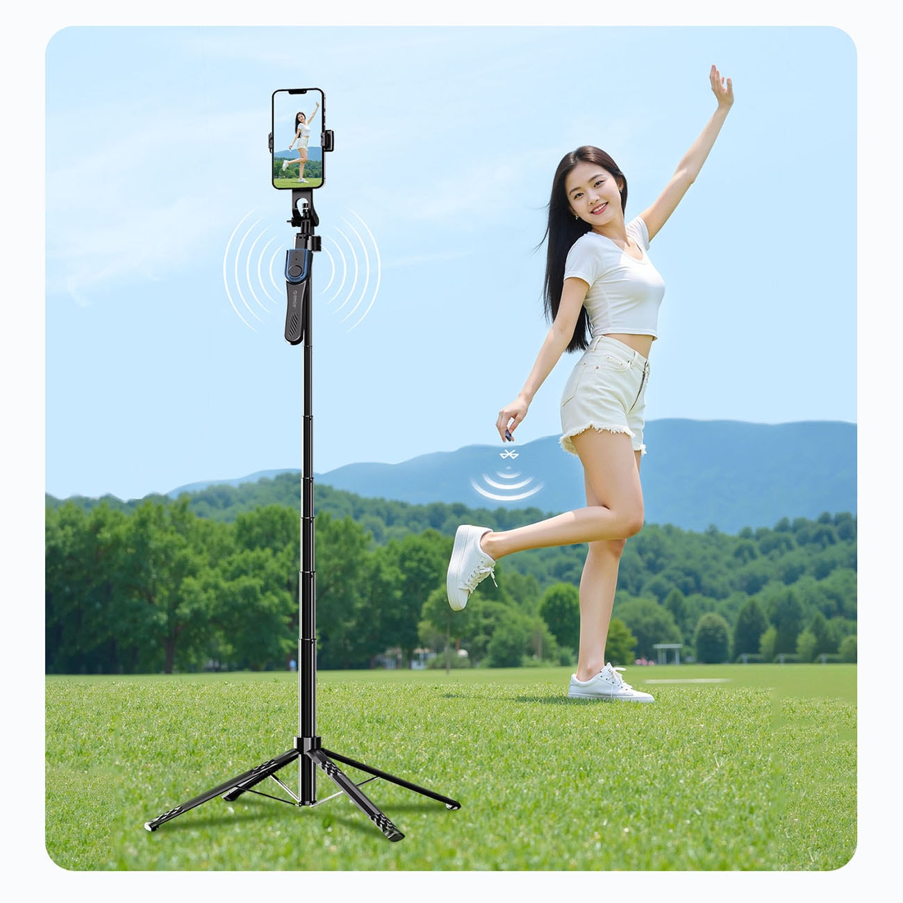 Orico Selfiepinne SPN185, 1/4-tums stativ för mobilkamera, 360° rotation, Bluetooth 5.2 – svart