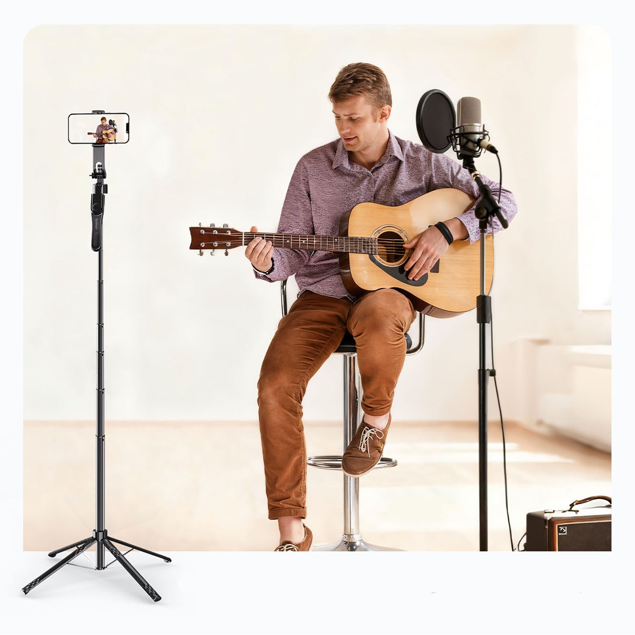 Orico Selfiepinne SPN185, 1/4-tums stativ för mobilkamera, 360° rotation, Bluetooth 5.2 – svart