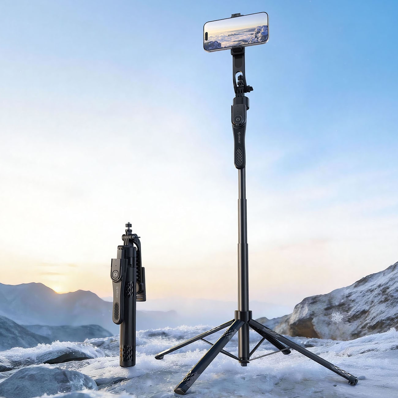 Orico Selfiepinne SPN185, 1/4-tums stativ för mobilkamera, 360° rotation, Bluetooth 5.2 – svart