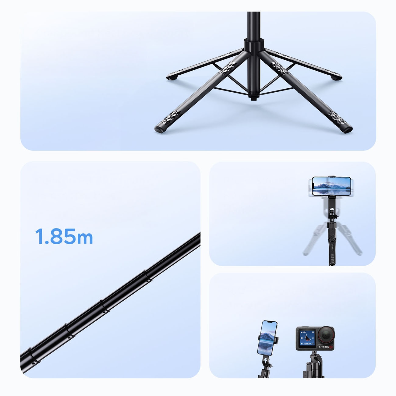 Orico Selfiepinne SPN185, 1/4-tums stativ för mobilkamera, 360° rotation, Bluetooth 5.2 – svart