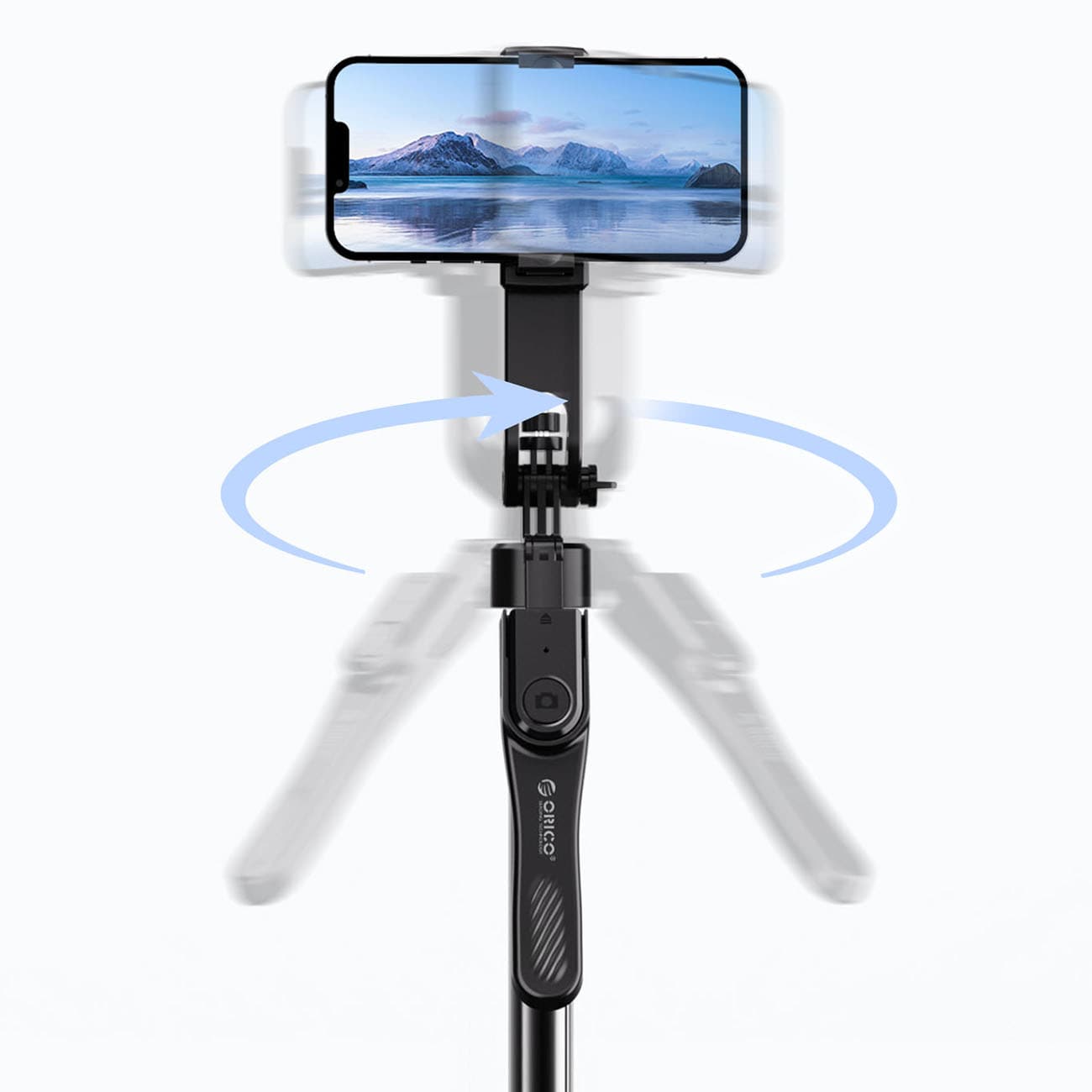 Orico Selfiepinne SPN185, 1/4-tums stativ för mobilkamera, 360° rotation, Bluetooth 5.2 – svart