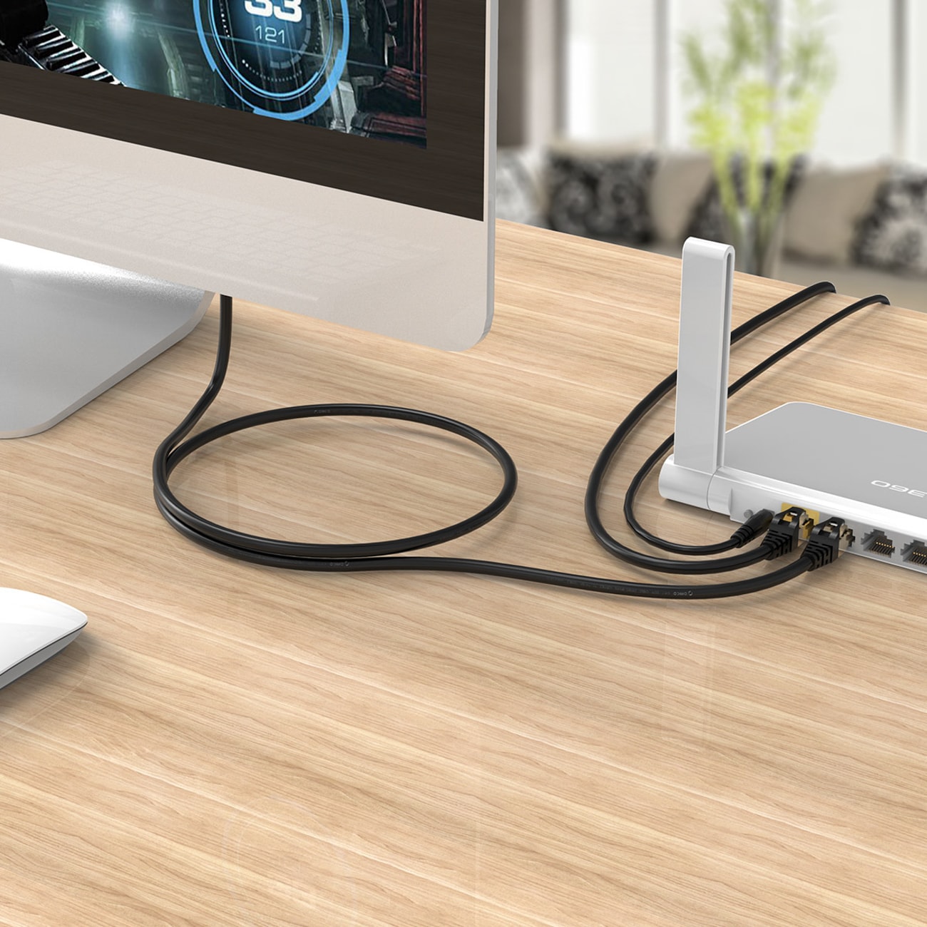 Orico PUG-C7 CAT7 10 Gbps RJ45 Ethernet-nätverkskabel för internet och LAN, rund, 1 m – svart