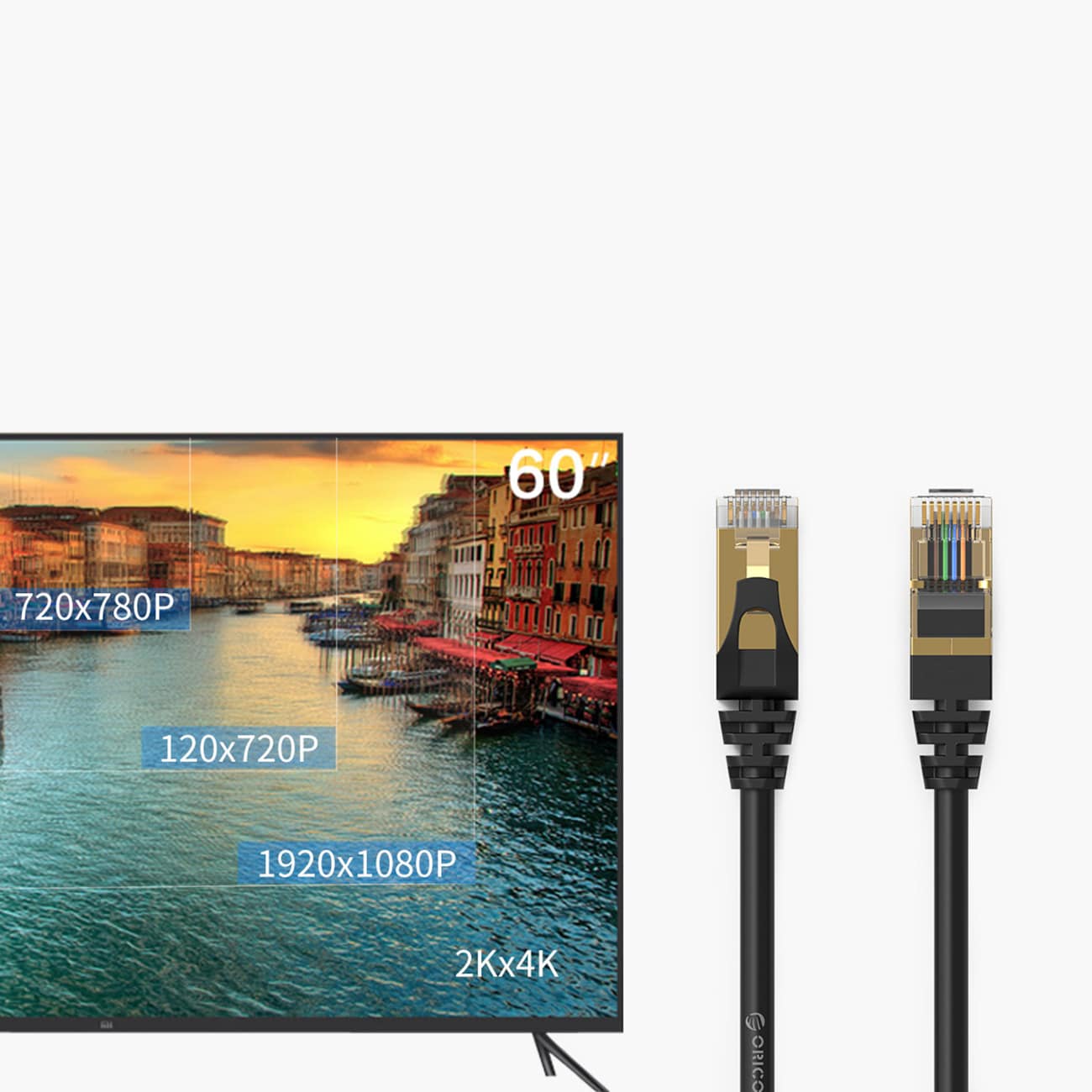 Orico PUG-C7 CAT7 10 Gbps RJ45 Ethernet-nätverkskabel för internet och LAN, rund, 20 m – svart