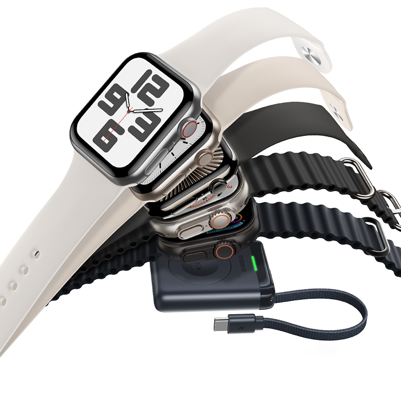 Baseus EnerFill FW11 5 W powerbank for Apple Watch med innebygd kabel – svart