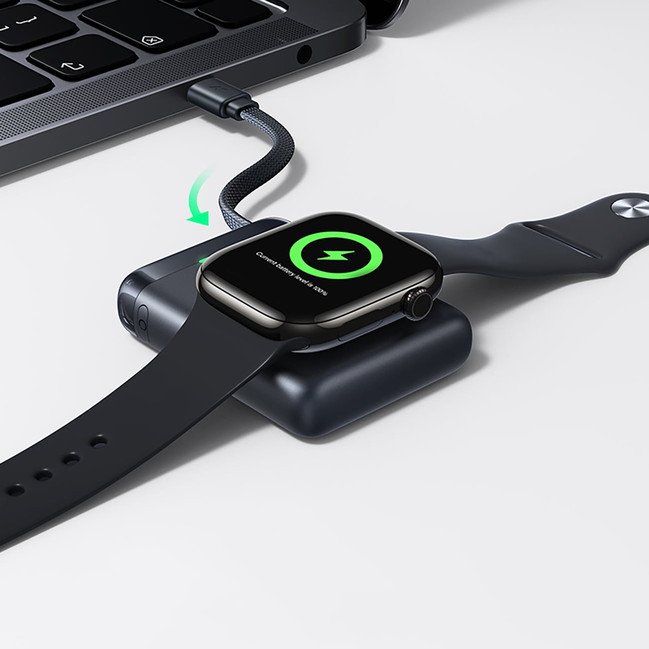 Baseus EnerFill FW11 5 W powerbank for Apple Watch med innebygd kabel – svart