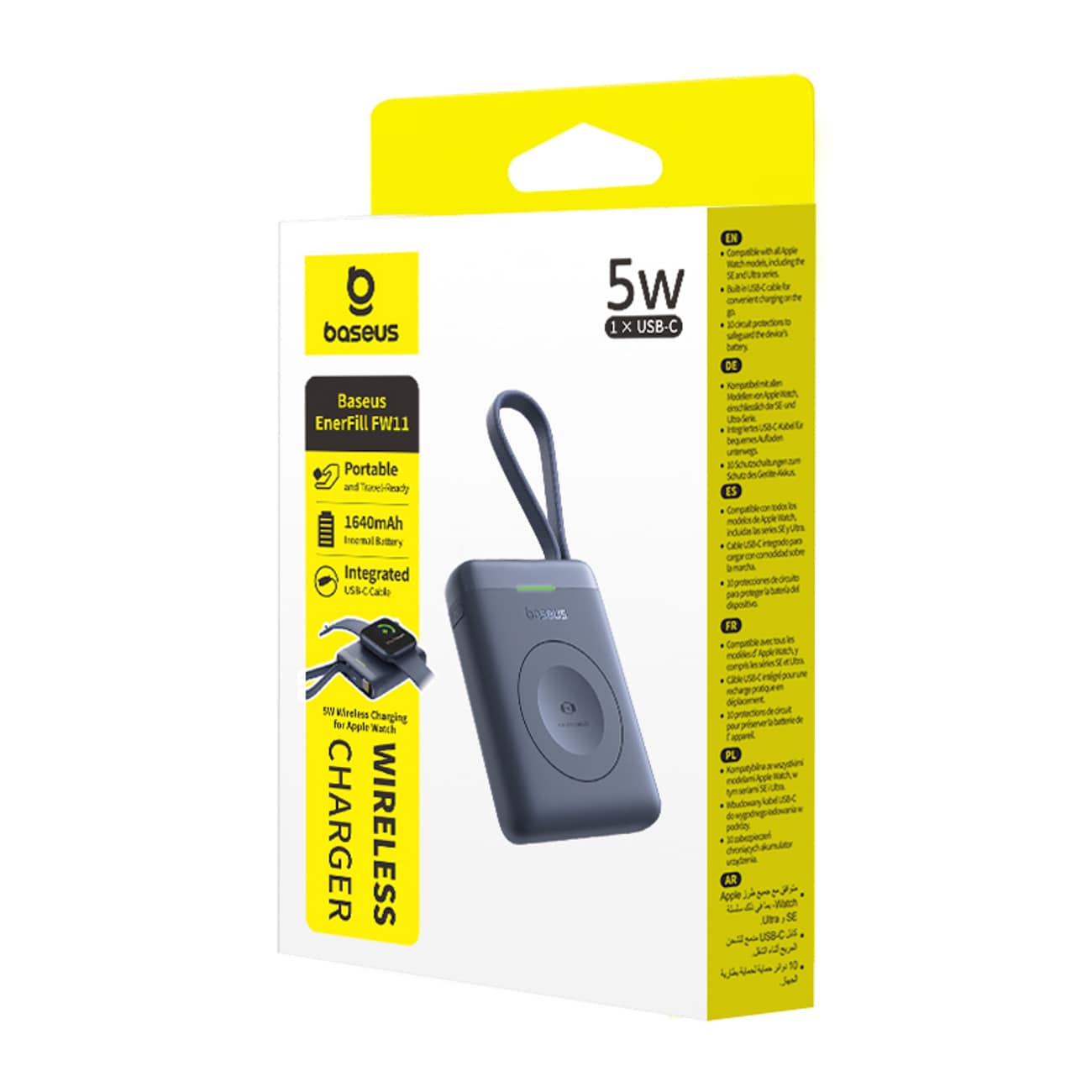 Baseus EnerFill FW11 5 W powerbank for Apple Watch med innebygd kabel – svart