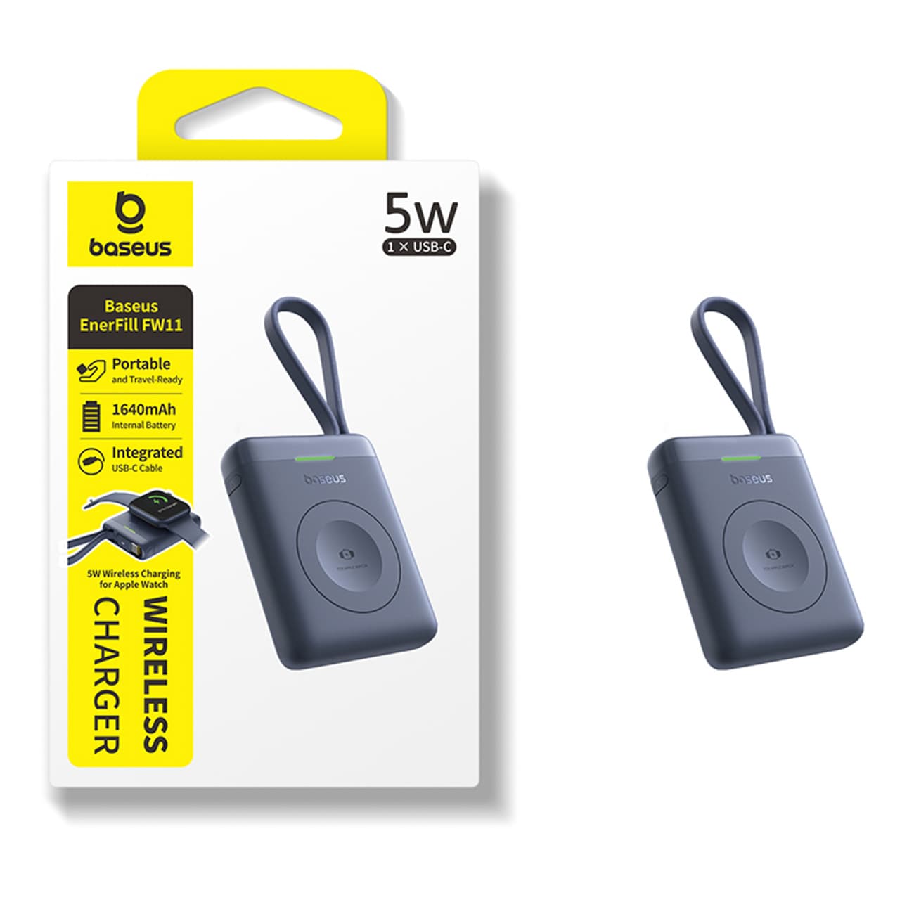 Baseus EnerFill FW11 5 W powerbank for Apple Watch med innebygd kabel – svart
