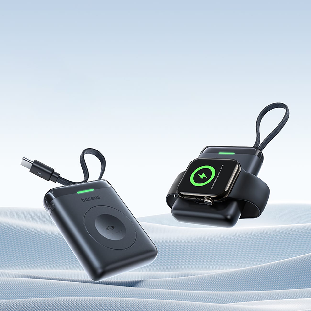 Baseus EnerFill FW11 5 W powerbank for Apple Watch med innebygd kabel – svart