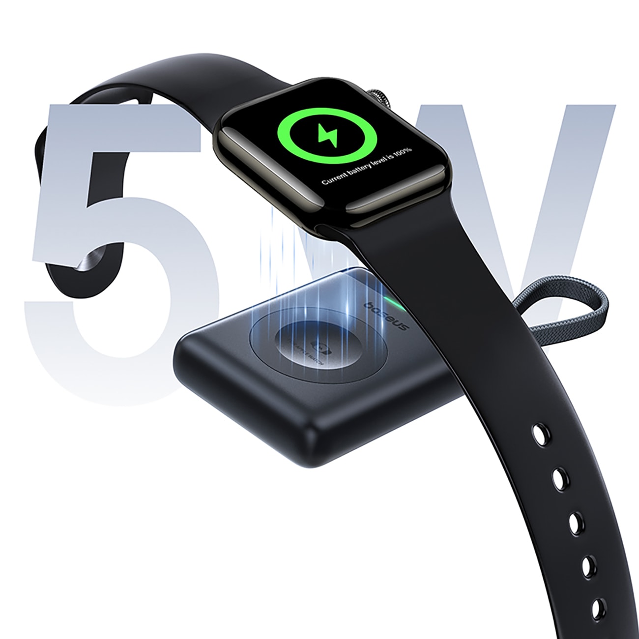 Baseus EnerFill FW11 5 W powerbank for Apple Watch med innebygd kabel – svart