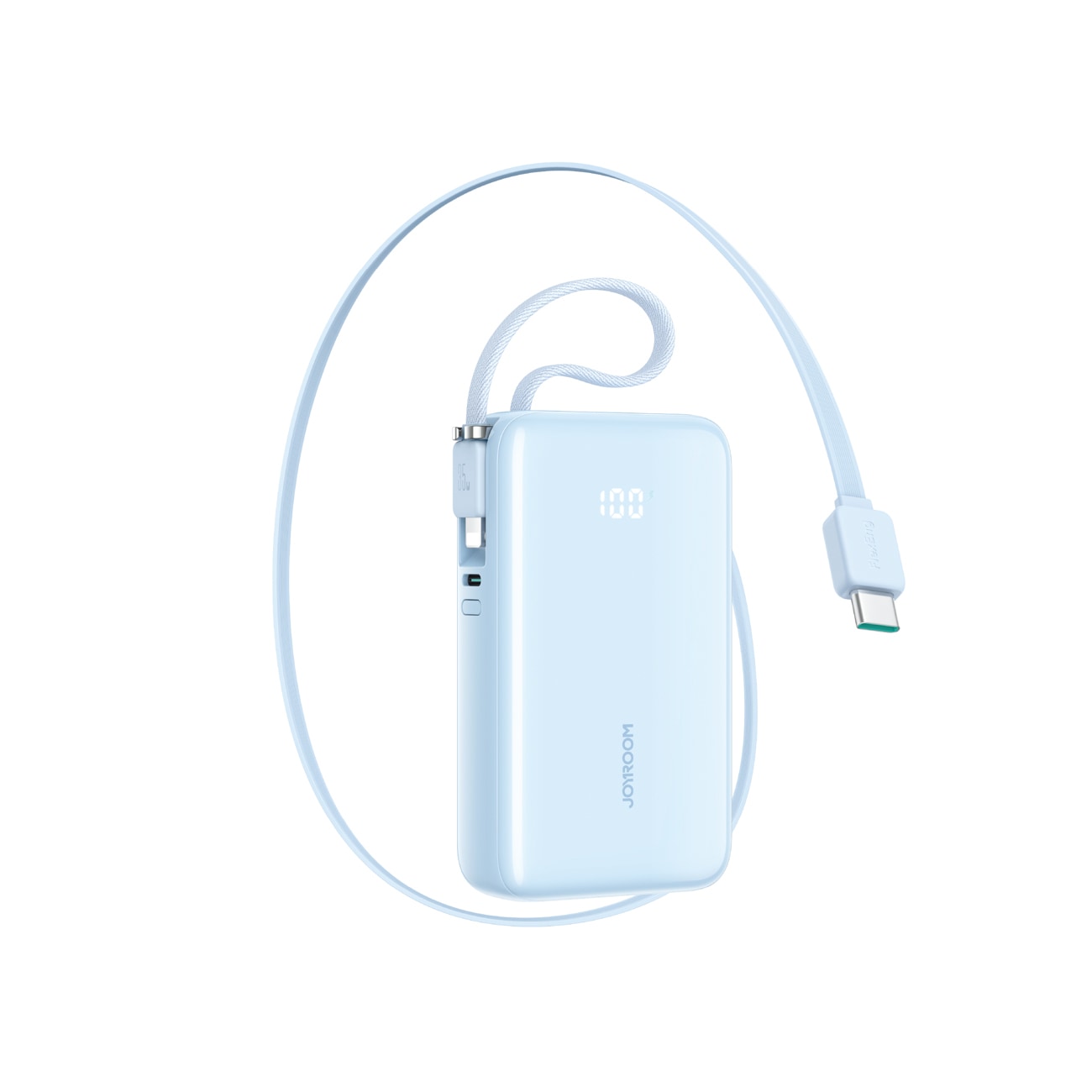 Joyroom JR-PR2L 10 000 mAh 35 W powerbank med utdragbar USB-C-kabel & Lightning-snodd – blå