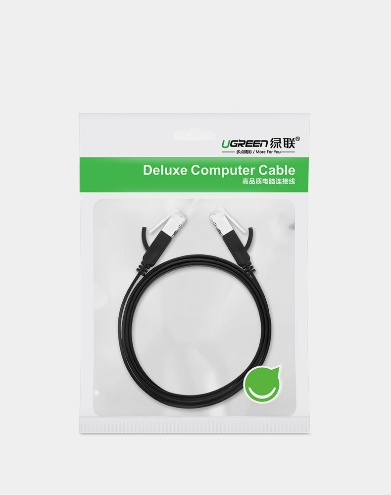 Ugreen platt nätverkskabel, RJ45 Ethernet, Cat 6 UTP, 1000 Mbps, 2 m, svart (50185)