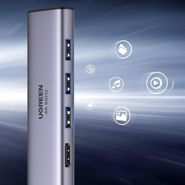 Ugreen multifunktionell USB-C-hubb – 3x USB 3.2 Gen 1 / HDMI 4K 60 Hz / SD/TF, grå (60383)