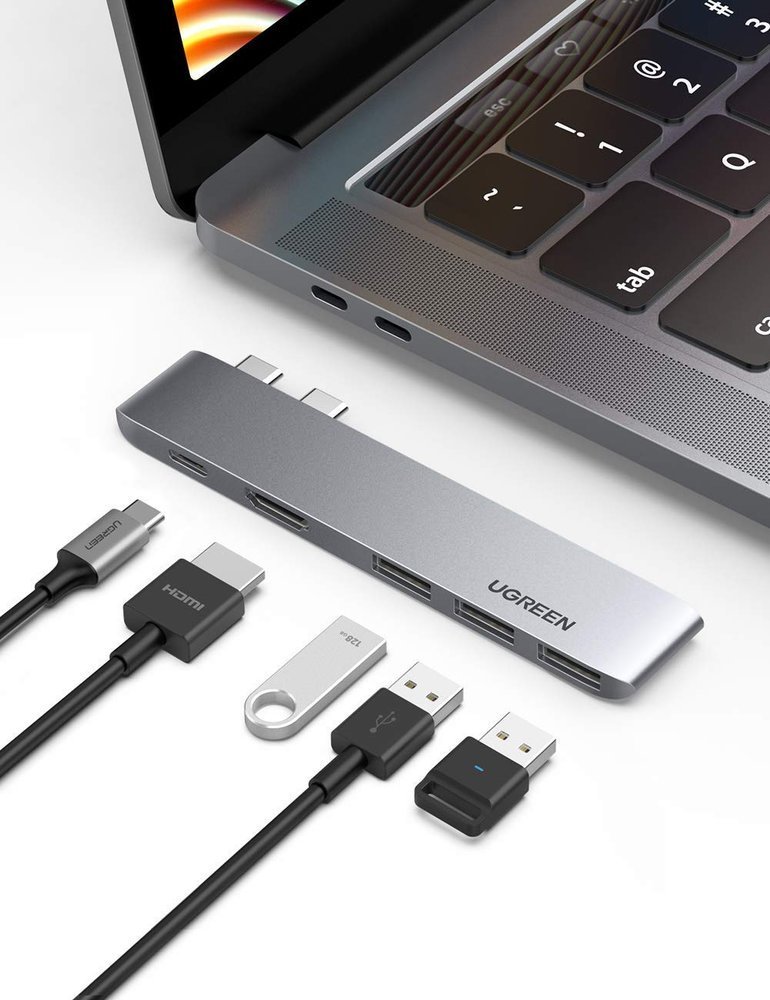 HUB Ugreen 60559 2x USB-C/USB-C PD (TB3, 100W, 4K60, 10Gbps) HDMI 4K30 3x USB3 Grå