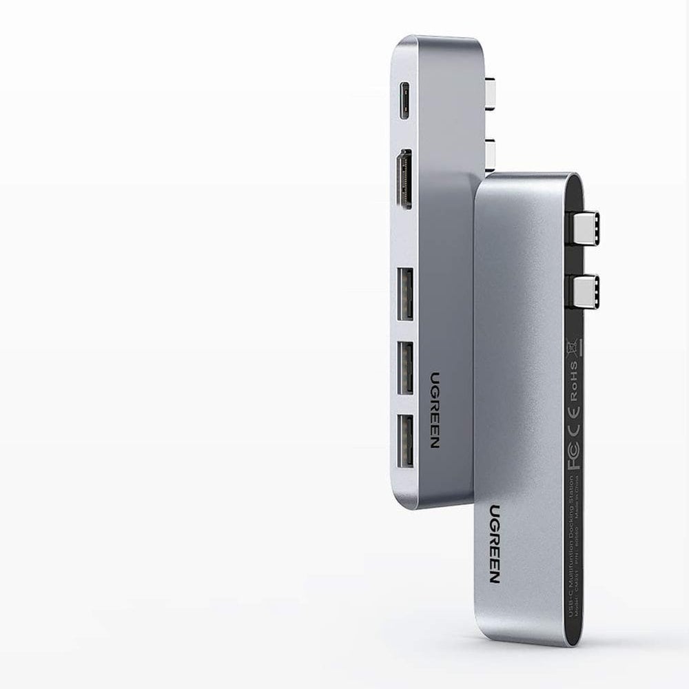 HUB Ugreen 60559 2x USB-C/USB-C PD (TB3, 100W, 4K60, 10Gbps) HDMI 4K30 3x USB3 Grå
