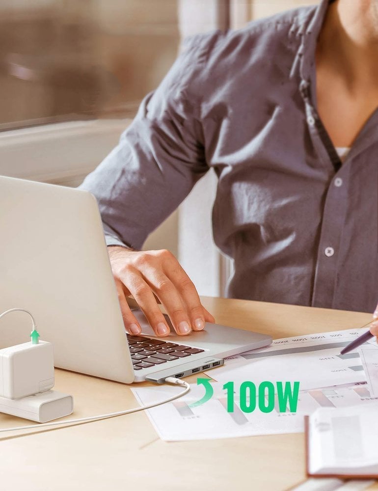 HUB Ugreen 60559 2x USB-C/USB-C PD (TB3, 100W, 4K60, 10Gbps) HDMI 4K30 3x USB3 Grå