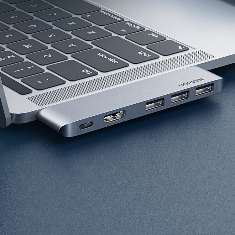 HUB Ugreen 60559 2x USB-C/USB-C PD (TB3, 100W, 4K60, 10Gbps) HDMI 4K30 3x USB3 Grå