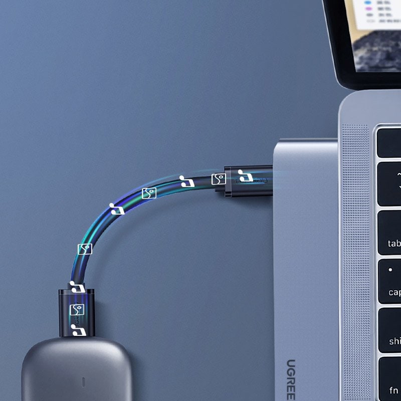 HUB Ugreen 60559 2x USB-C/USB-C PD (TB3, 100W, 4K60, 10Gbps) HDMI 4K30 3x USB3 Grå