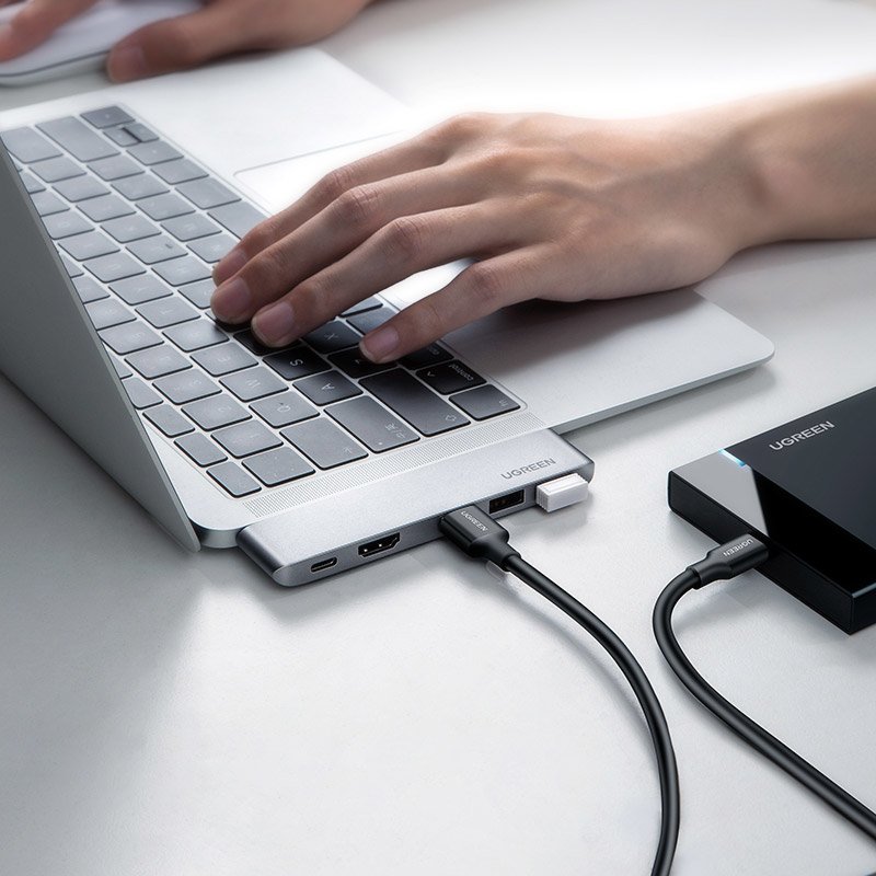 HUB Ugreen 60559 2x USB-C/USB-C PD (TB3, 100W, 4K60, 10Gbps) HDMI 4K30 3x USB3 Grå