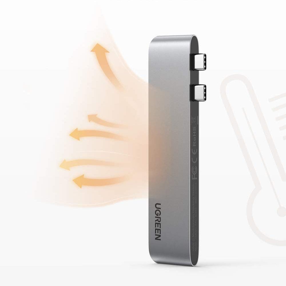 HUB Ugreen 60559 2x USB-C/USB-C PD (TB3, 100W, 4K60, 10Gbps) HDMI 4K30 3x USB3 Grå
