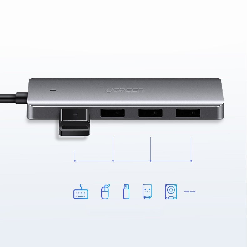 Ugreen USB Type-C-hubb – 4x USB 3.2 Gen 1 med USB-C-laddningsport, grå (CM219 70336)