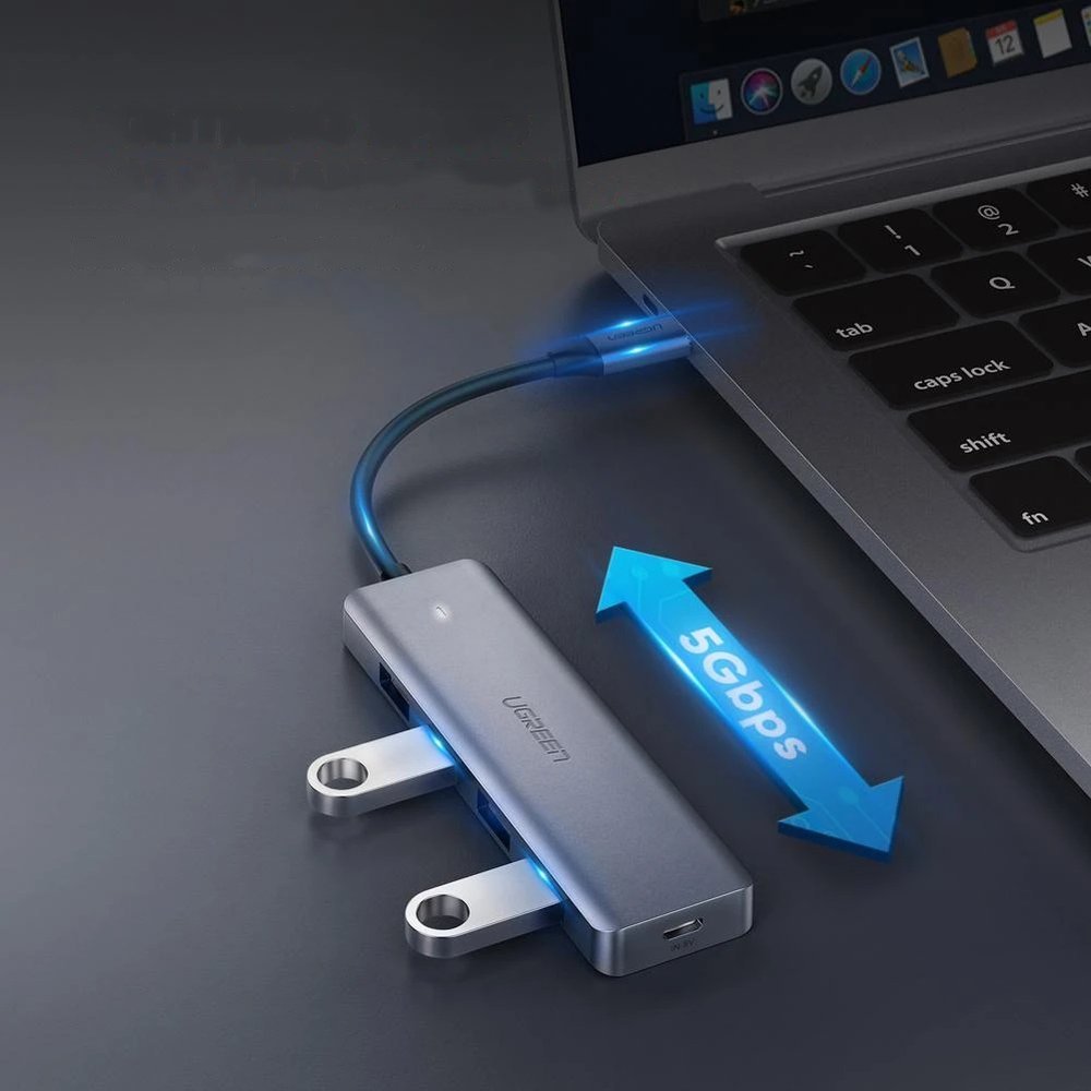Ugreen USB Type-C-hubb – 4x USB 3.2 Gen 1 med USB-C-laddningsport, grå (CM219 70336)