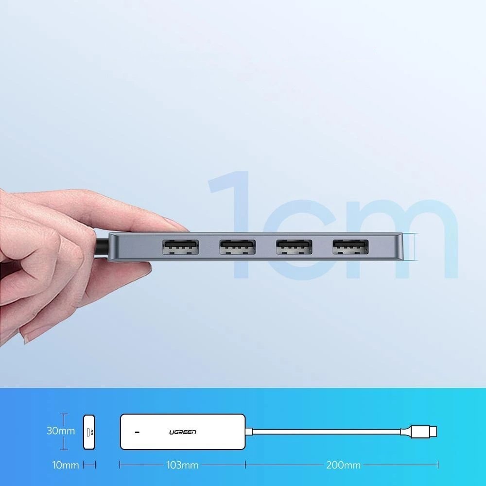 Ugreen USB Type-C-hubb – 4x USB 3.2 Gen 1 med USB-C-laddningsport, grå (CM219 70336)