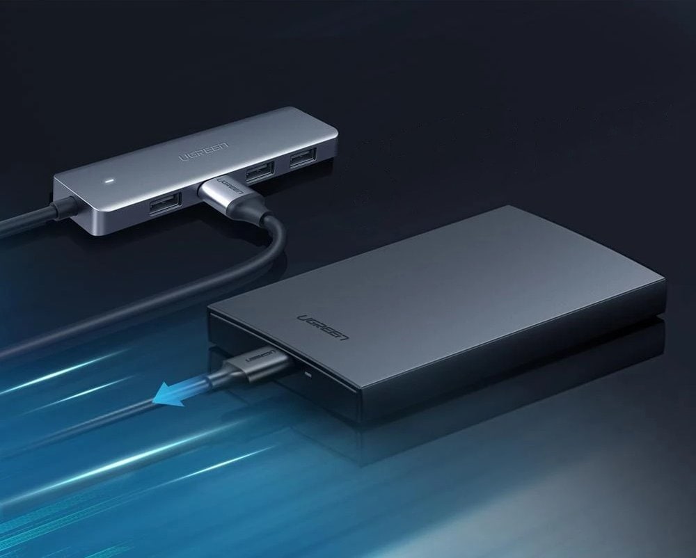 Ugreen USB Type-C-hubb – 4x USB 3.2 Gen 1 med USB-C-laddningsport, grå (CM219 70336)