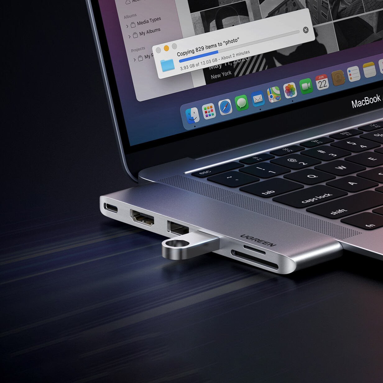 HUB Ugreen CM380 2xUSB-C – HDMI/2xUSB 3.0/SD TF/USB-C PD – grå