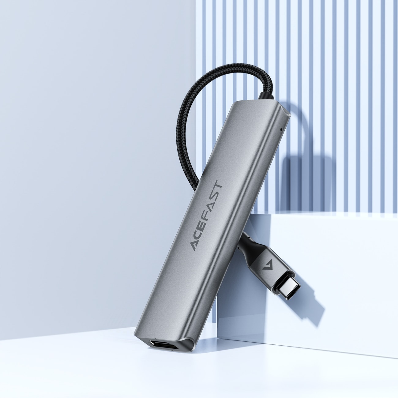 Acefast J16 USB-hubb med USB-C, 5-i-1, HDMI 4K 60 Hz, PD 90 W, dockningsstation – grå