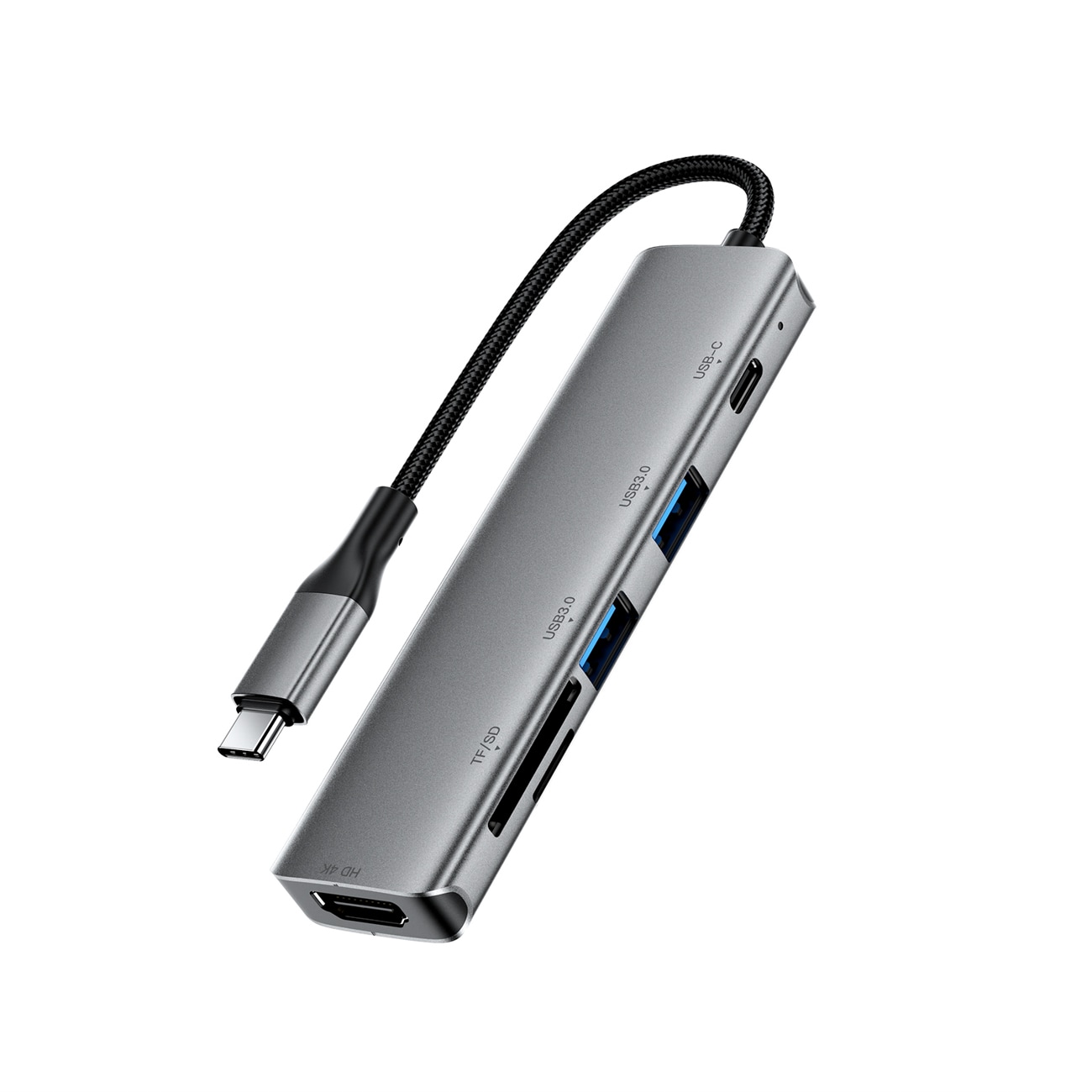 Acefast J18 USB-hubb med USB-C, 6-i-1, HDMI 4K 60 Hz, PD 90 W, dockningsstation – grå
