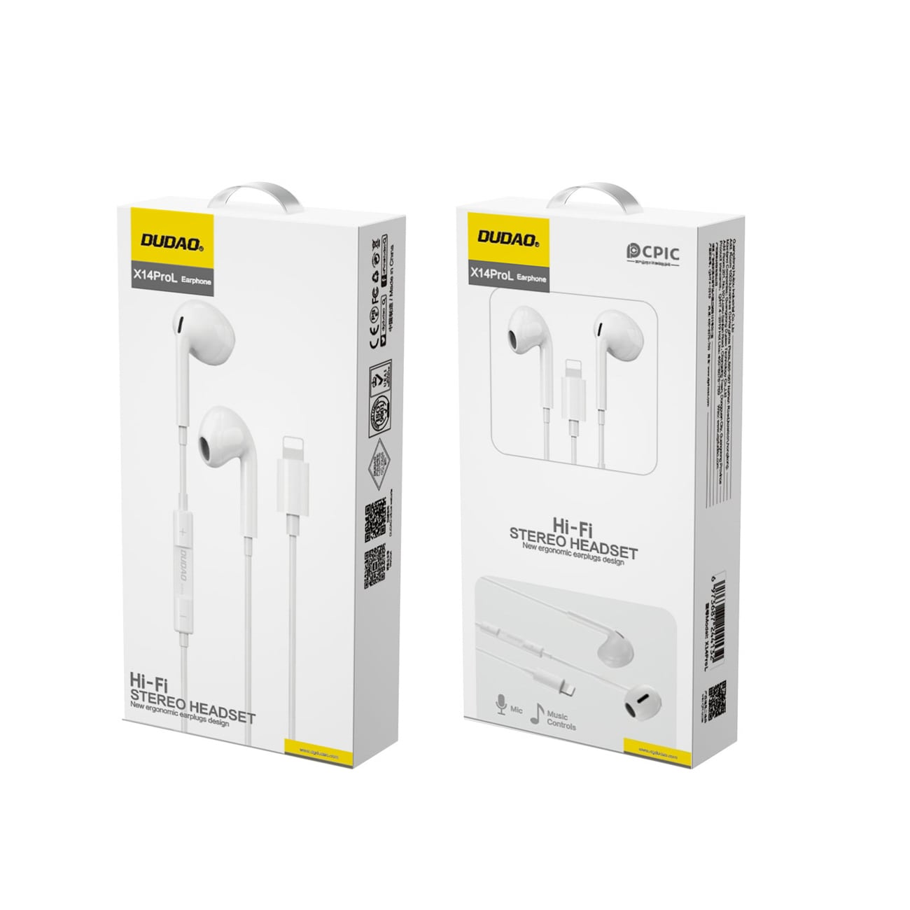 Dudao X14PROL-W1 Lightning-hörlurar - vita / In-ear-hörlurar / Kabelhörlurar