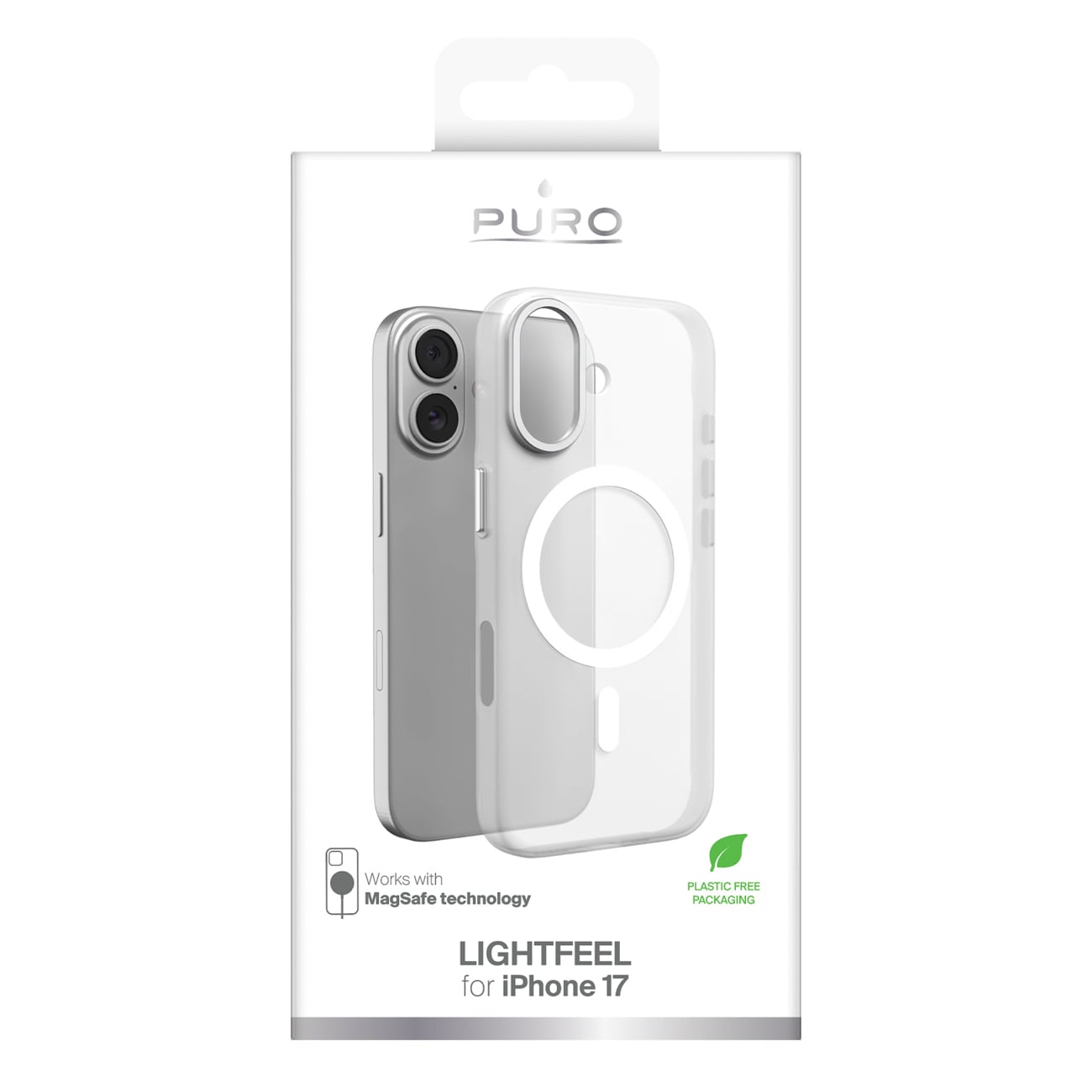 Puro Lightfeel iPhone 17-etui, kompatibelt med MagSafe – gennemsigtigt og hvidt