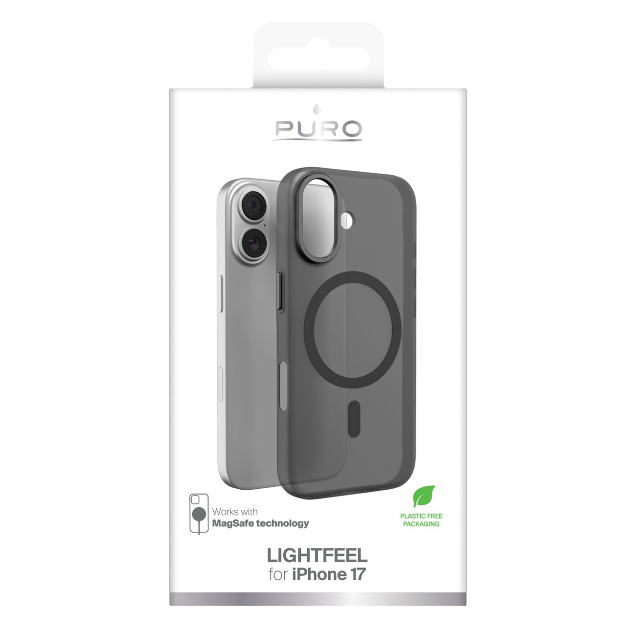 Puro Lightfeel-etui til iPhone 17, kompatibelt med MagSafe – gennemsigtigt og sort