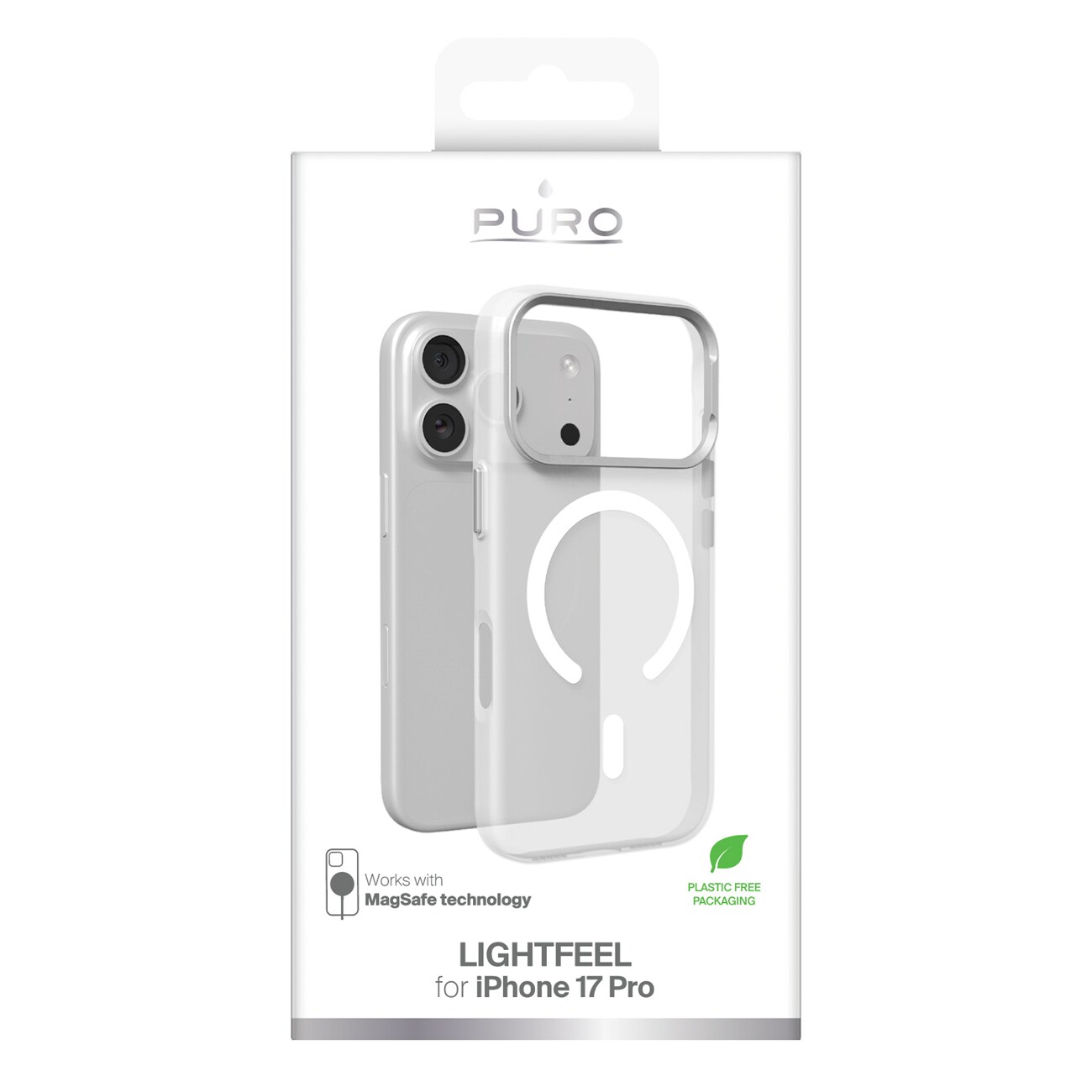 Puro Lightfeel iPhone 17 Pro-etui, kompatibelt med MagSafe – gennemsigtigt og hvidt