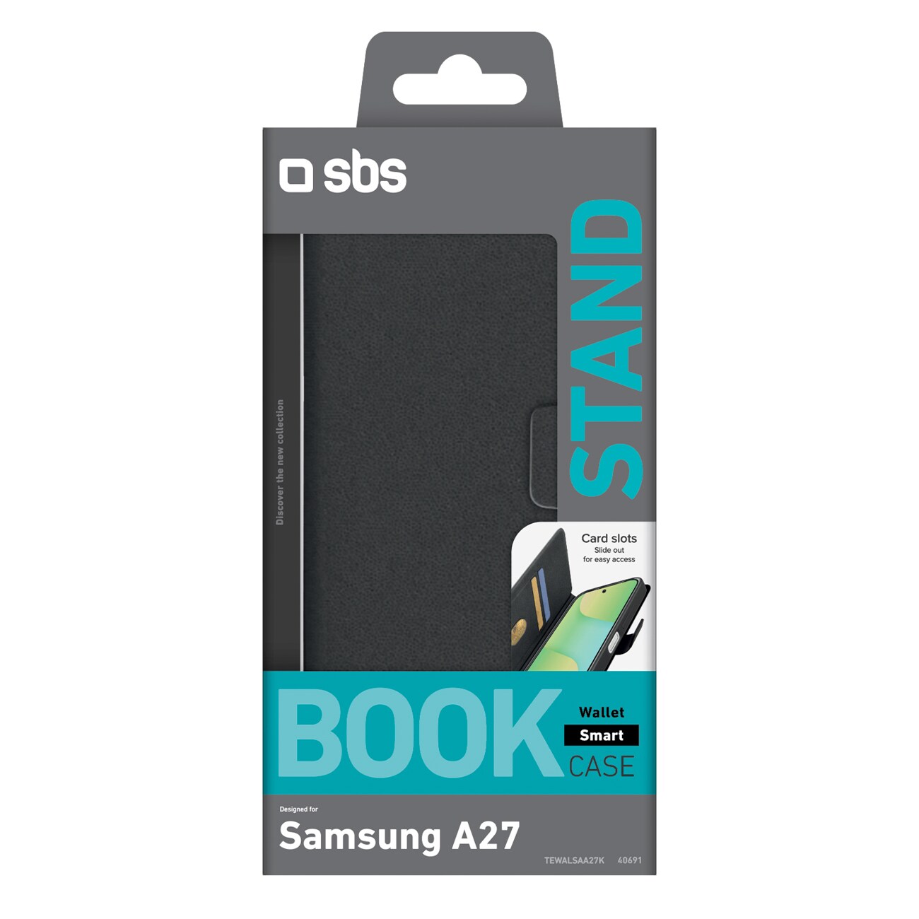 SBS Wallet Smooth-etui til Samsung Galaxy A27 med klap – sort