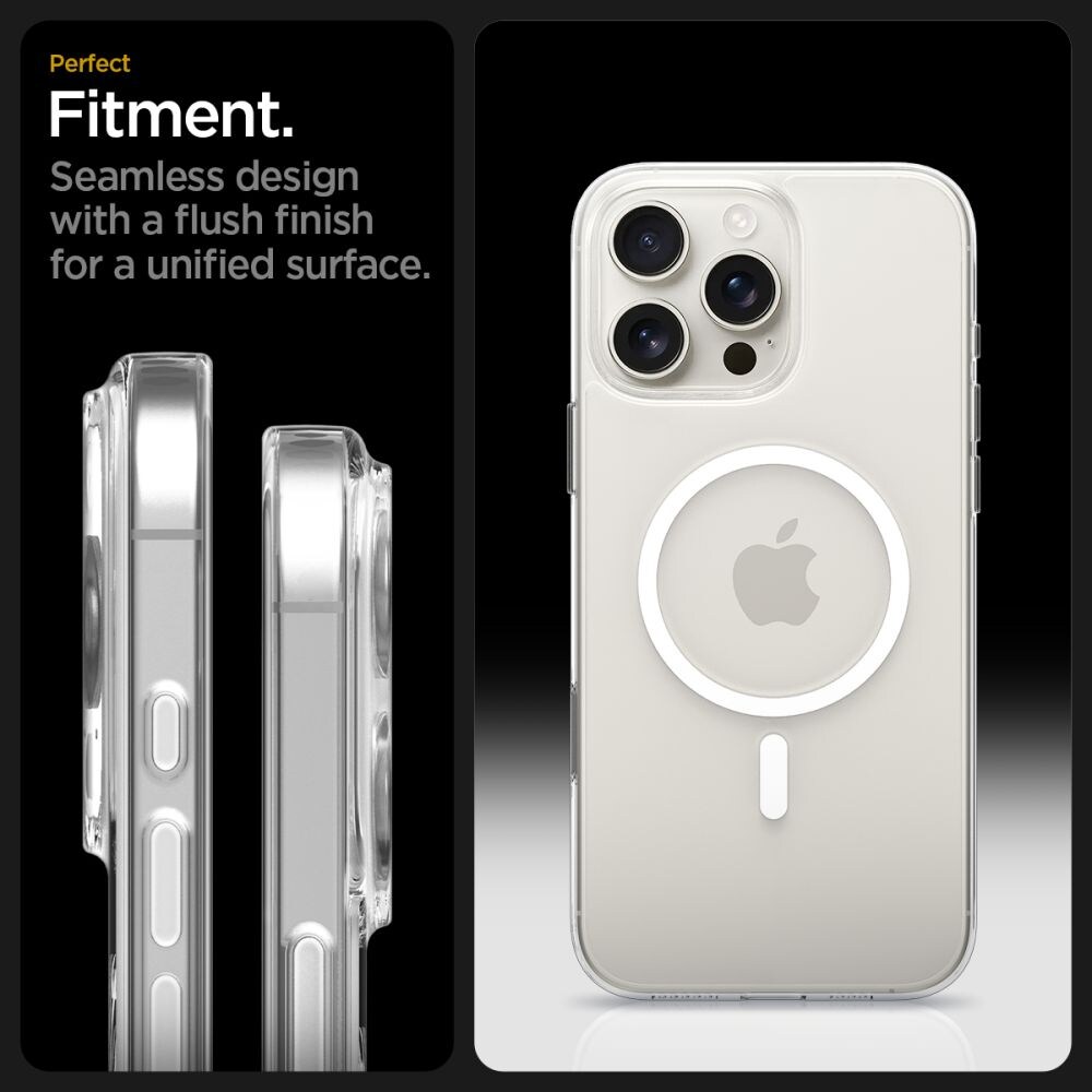 Spigen Thin Fit MagSafe-etui til iPhone 16 Pro Max – gennemsigtigt og hvidt