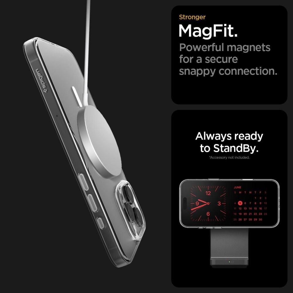Spigen Thin Fit MagSafe-etui til iPhone 16 Pro Max – gennemsigtigt og hvidt