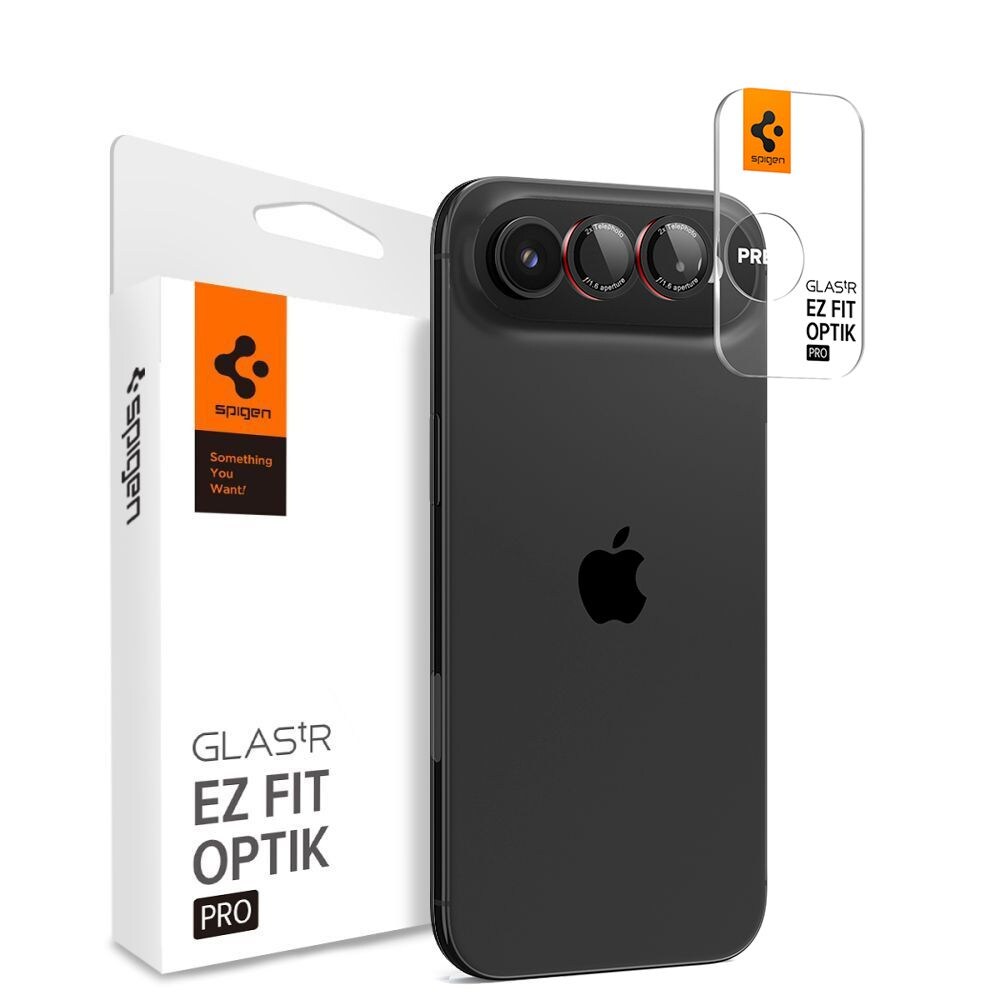 Spigen Optik Pro L-Series, 2-pack skyddsglas för iPhone Air – svart och rött