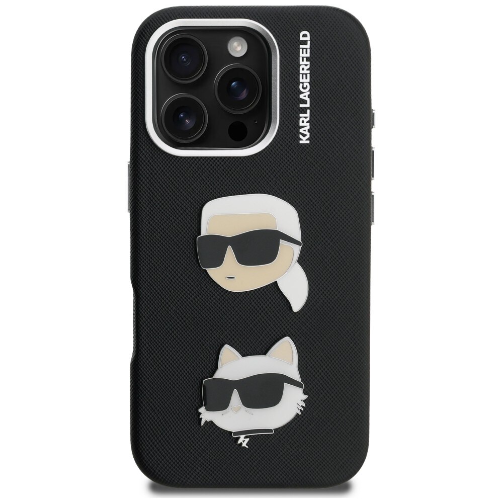 Karl Lagerfeld FW Grained Karl & Choupette-nåleetui til iPhone 16 Pro – Sort