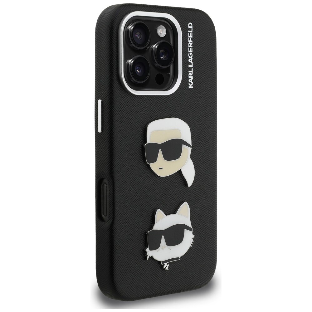 Karl Lagerfeld FW Grained Karl & Choupette-nåleetui til iPhone 16 Pro – Sort
