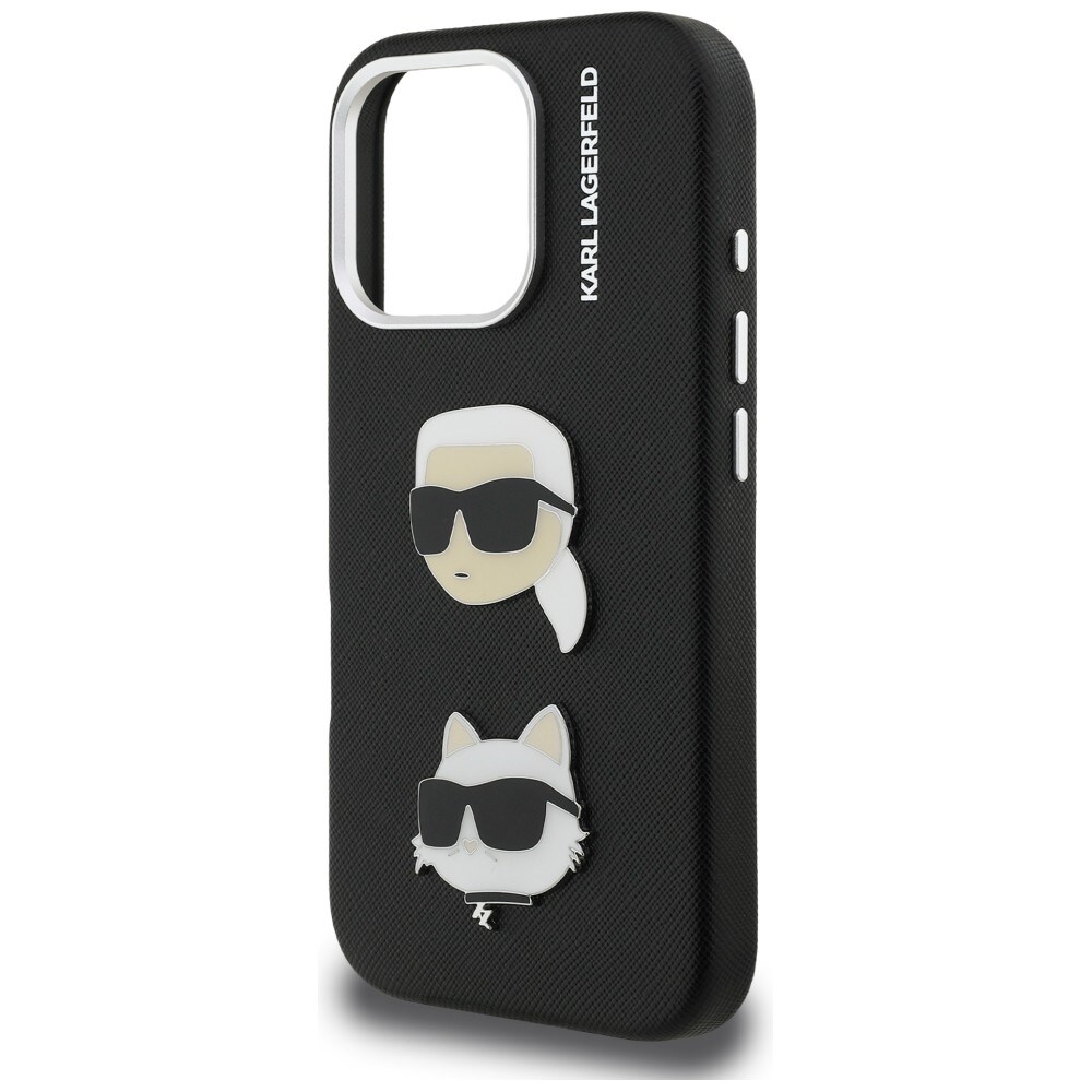 Karl Lagerfeld FW Grained Karl & Choupette-nåleetui til iPhone 16 Pro – Sort