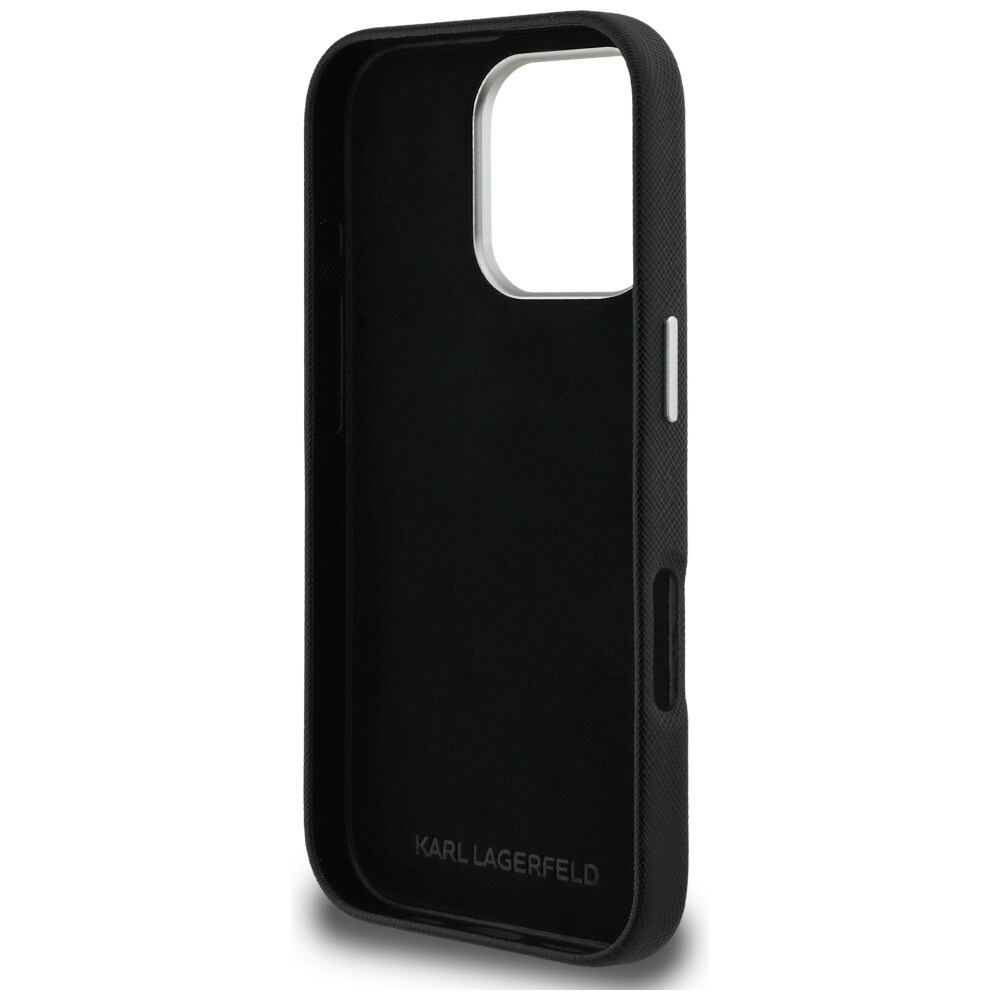 Karl Lagerfeld FW Grained Karl & Choupette-nåleetui til iPhone 16 Pro – Sort