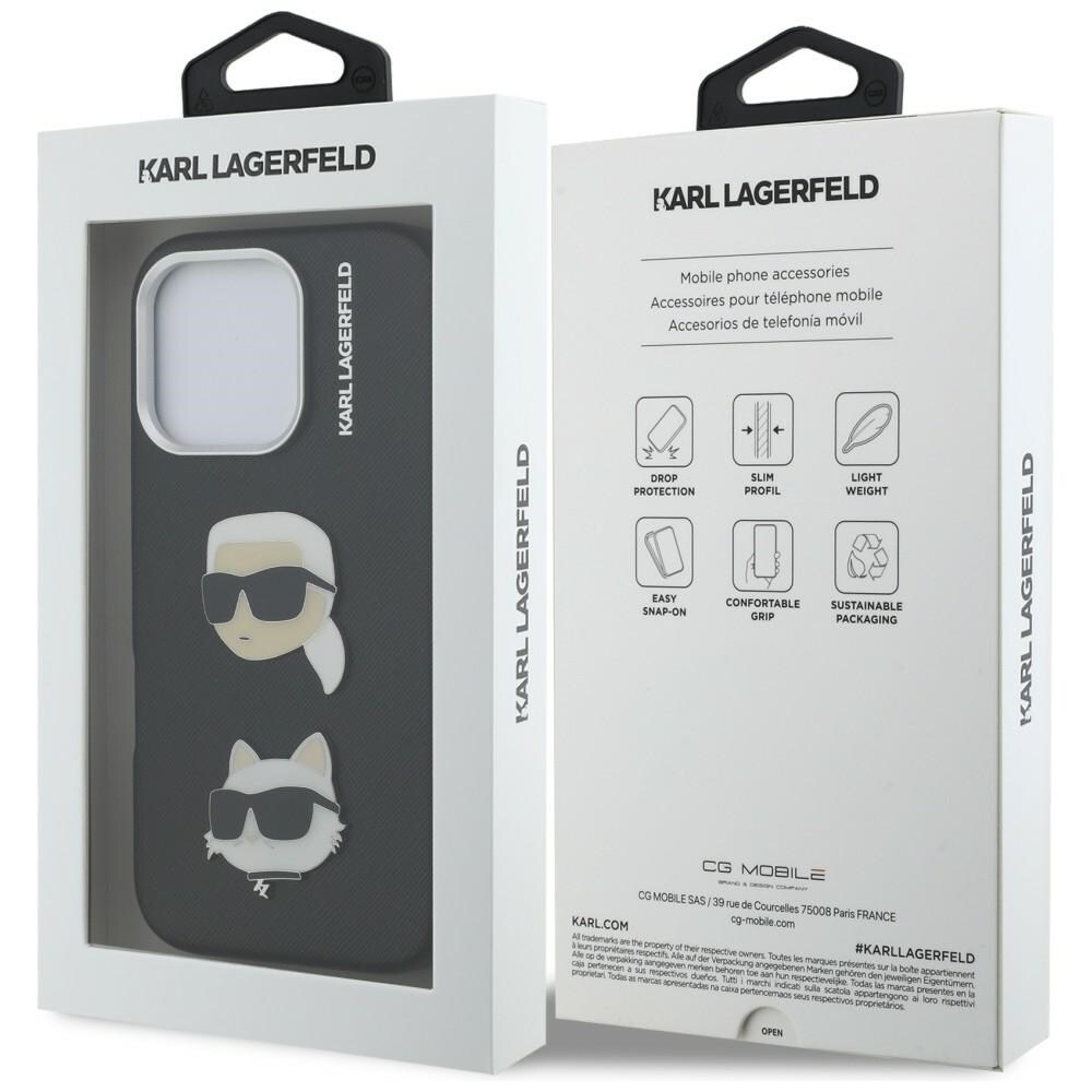 Karl Lagerfeld FW Grained Karl & Choupette-nåleetui til iPhone 16 Pro – Sort